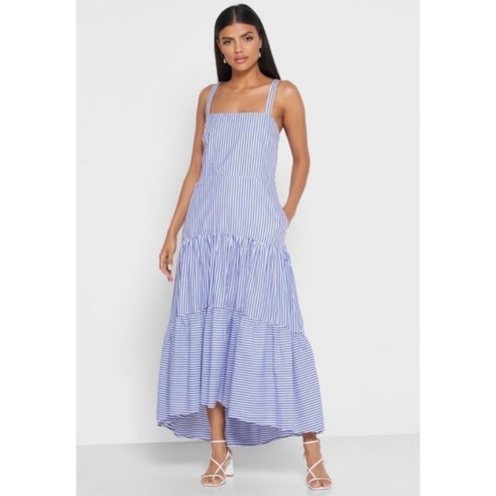 Banana Republic Poplin Tiered Maxi Dress size 14 Poplin Cotton High-low design - Picture 2 of 15